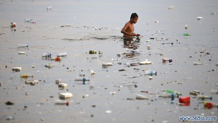 Seorang anak berenang antara sampah yang mengapung di laut di Pantai Kalumata Ternate, Maluku Utara, Jumat (15/11/2024). Menurut warga setempat, tumpukan sampah yang didominasi sampah plastik di sekitar pesisir pantai tersebut karena kebiasaan masyarakat di daerah itu setiap hari membuang sampah sembarangan sehingga dapat mencemari lingkungan dan merusak biota laut di perairan Ternate serta mengganggu kenyamanan warga saat berenang. ANTARA FOTO/Andri Saputra.